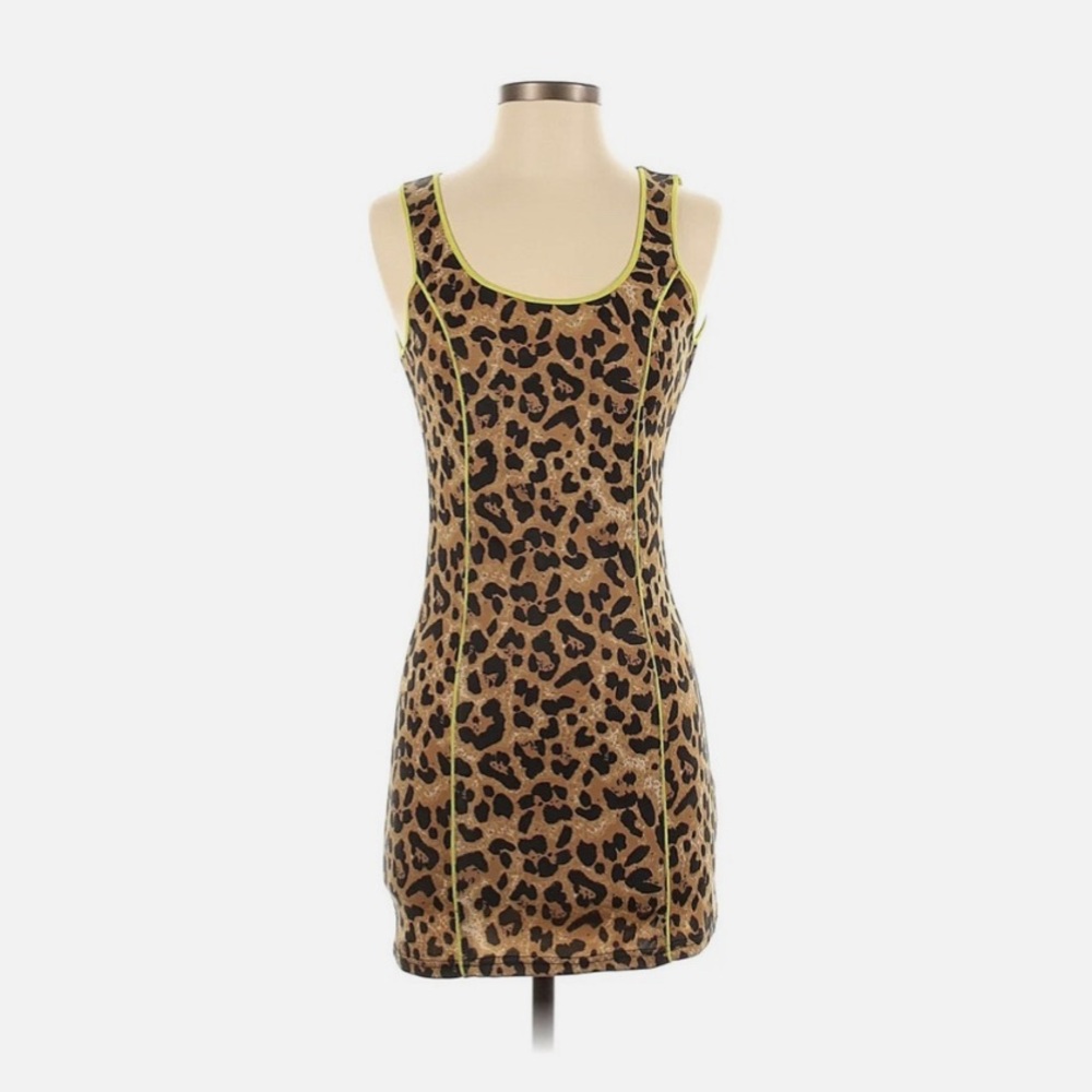 Nasty Gal VS MINKPINK - Leopard Prink Dress - Lime neon trim Small